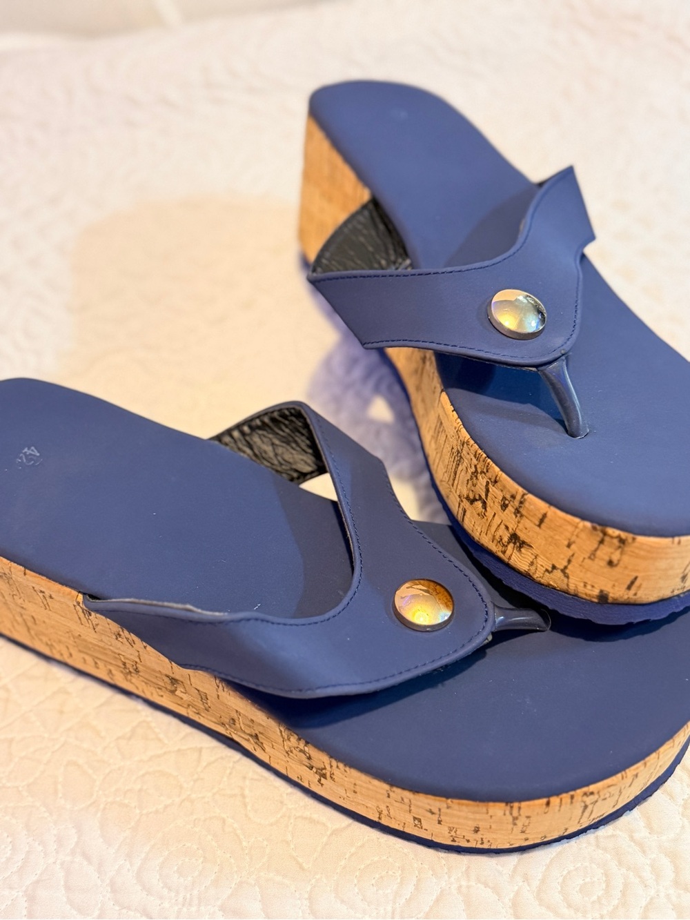 Women’s Navy Platform Cork Thong Sandals